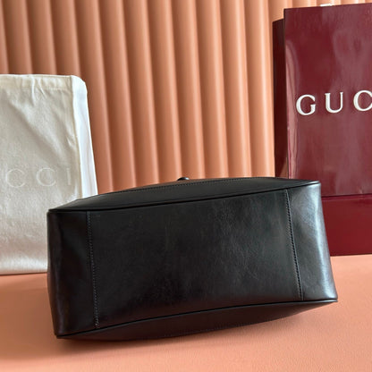 GG Mercato Medium Tote Bag Black Lambskin