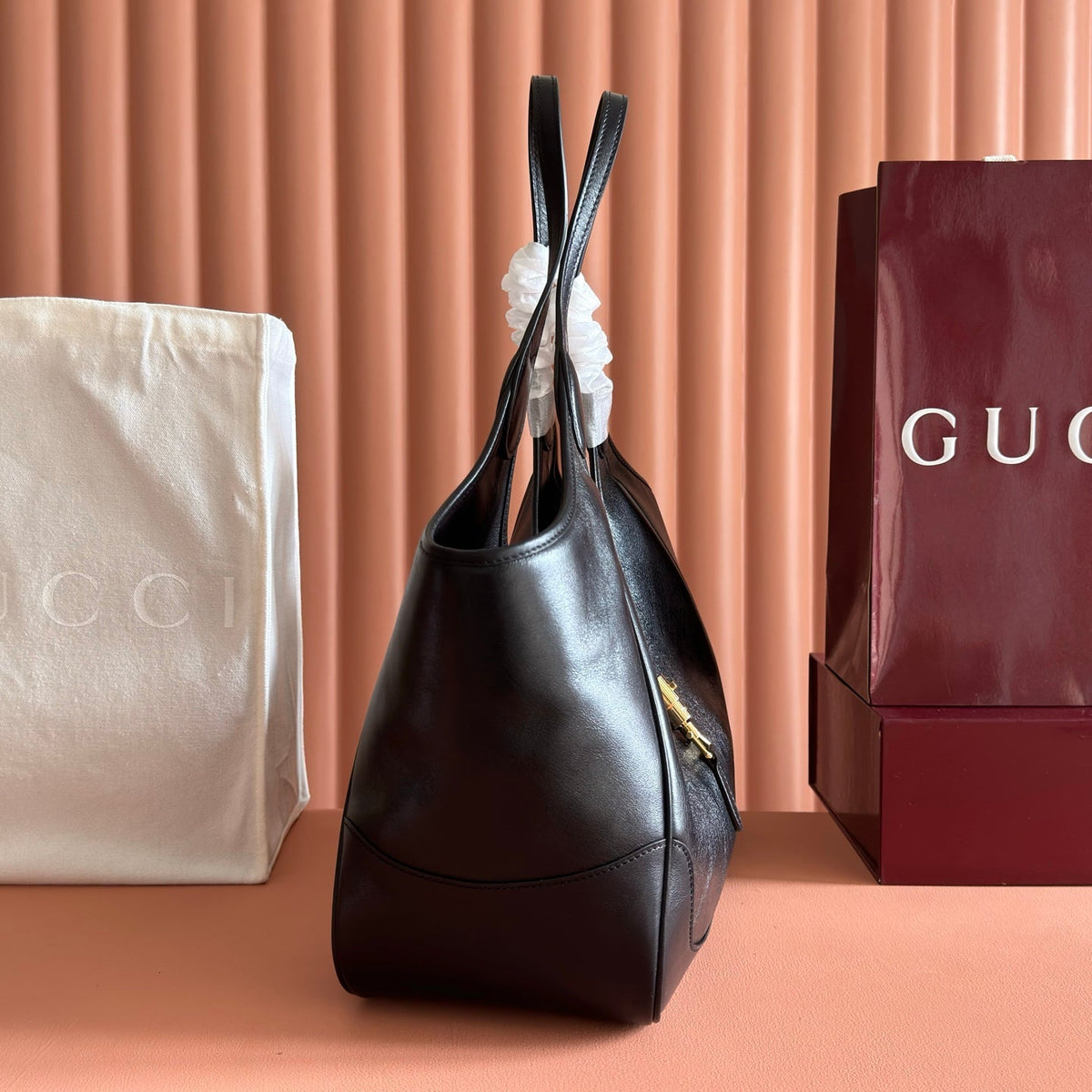 GG Mercato Medium Tote Bag Black Lambskin