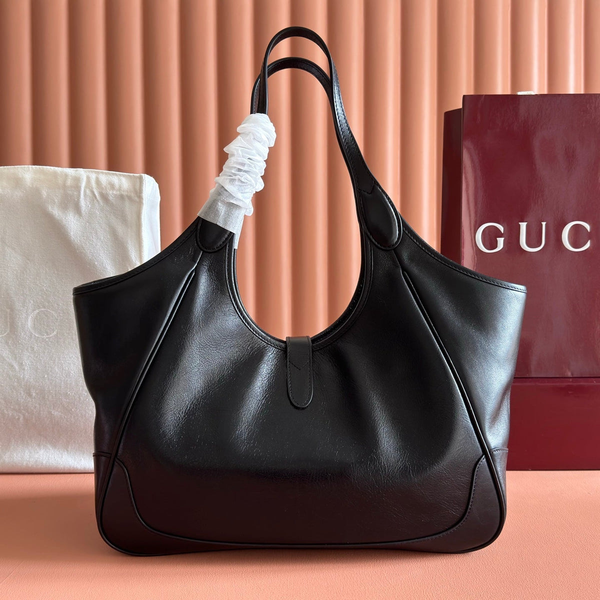 GG Mercato Medium Tote Bag Black Lambskin