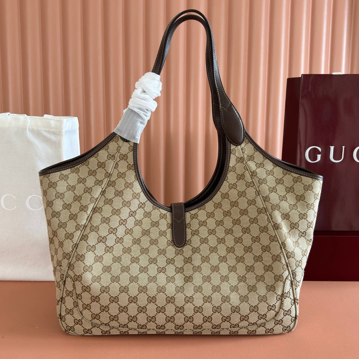 GG Mercato Large Tote Bag Beige Brown Canvas