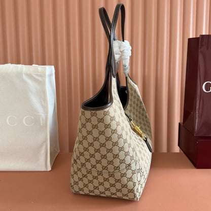 GG Mercato Large Tote Bag Beige Brown Canvas