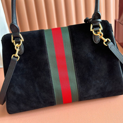 GG Paparazzo Medium Top Handle Bag 32cm Black Suede 292574