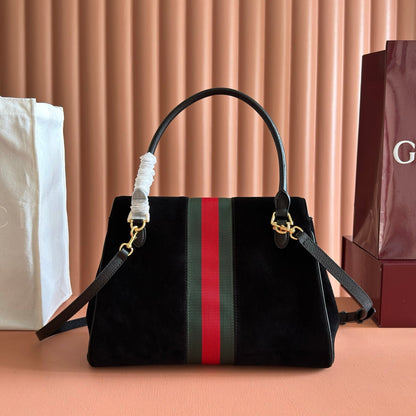 GG Paparazzo Medium Top Handle Bag 32cm Black Suede 292574