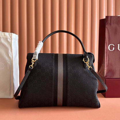 GG Paparazzo Large Top Handle Bag Black Canvas 292656