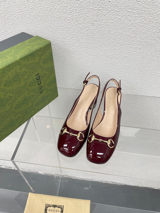 GG WOMEN'S HORSEBIT SLINGBACK 65MM IN WINE RED CALFSKIN