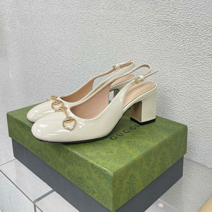 GG WOMEN'S HORSEBIT SLINGBACK 65MM IN WHITE CALFSKIN
