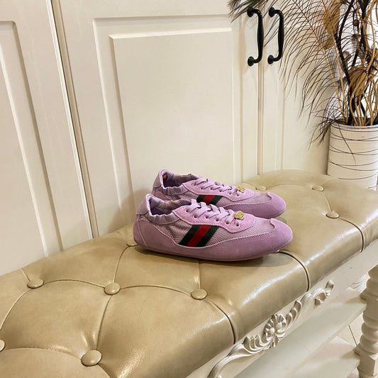 Gucci 26s Sneaker In Light Purple Suede And Mesh Fabric
