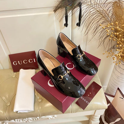 Gucci 26s Horsebit Loafers 55 Mm In Black Glossy Calfskin
