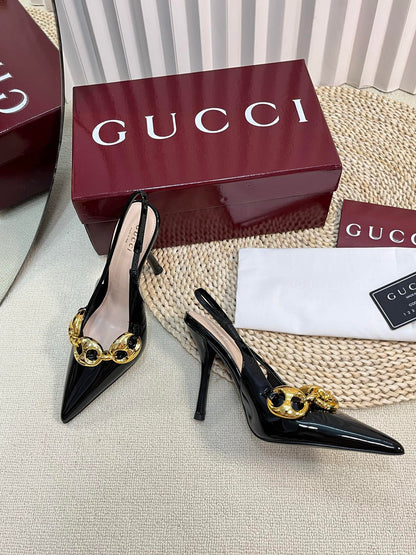 GC Slingbacks With Marina Chain 100mm Black Patent Leather 294587