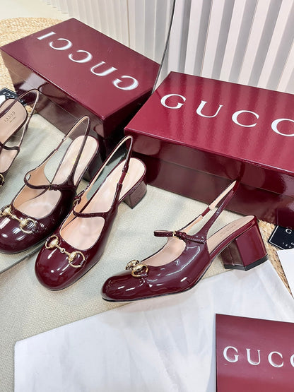 GC Horsebit Slingback 60mm Rosso Ancora red Patent Leather 294589