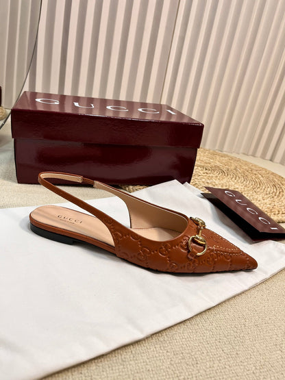 GC Horsebit Slingback Pump 10mm Brown Embossed Sheepskin 294570