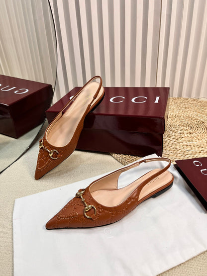 GC Horsebit Slingback Pump 10mm Brown Embossed Sheepskin 294570