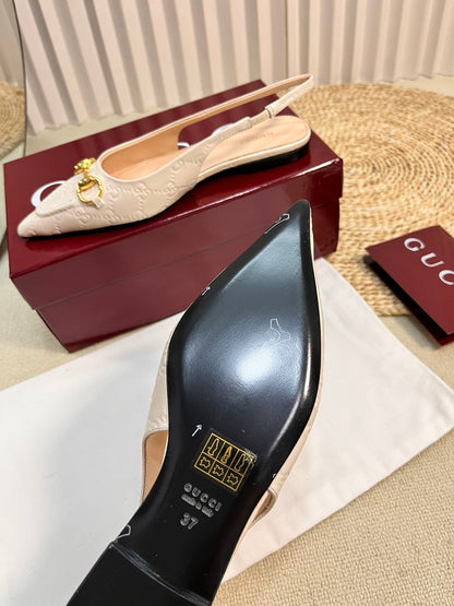 GC Horsebit Slingback Pump 10mm Ivory Embossed Sheepskin 294572