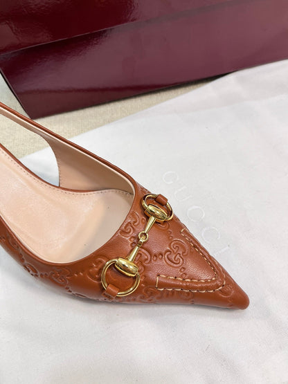 GC Horsebit Slingback Pump 50mm Brown Embossed Sheepskin 294574