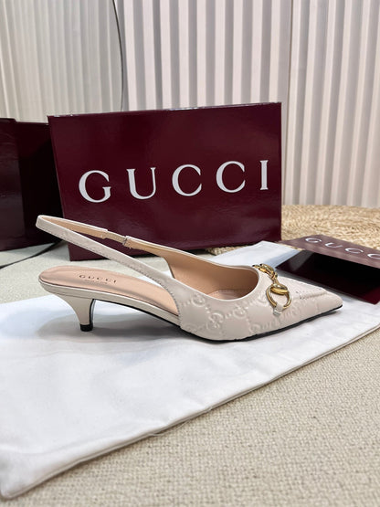 GC Horsebit Slingback Pump 50mm Ivory Embossed Sheepskin 294576