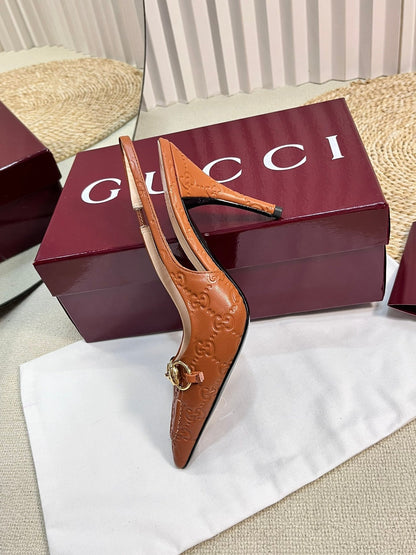 GC Horsebit Slingback Pump 100mm Brown Embossed Sheepskin 294578