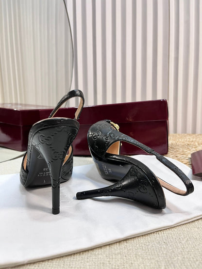 GC Horsebit Slingback Pump 100mm Black Embossed Sheepskin 294581