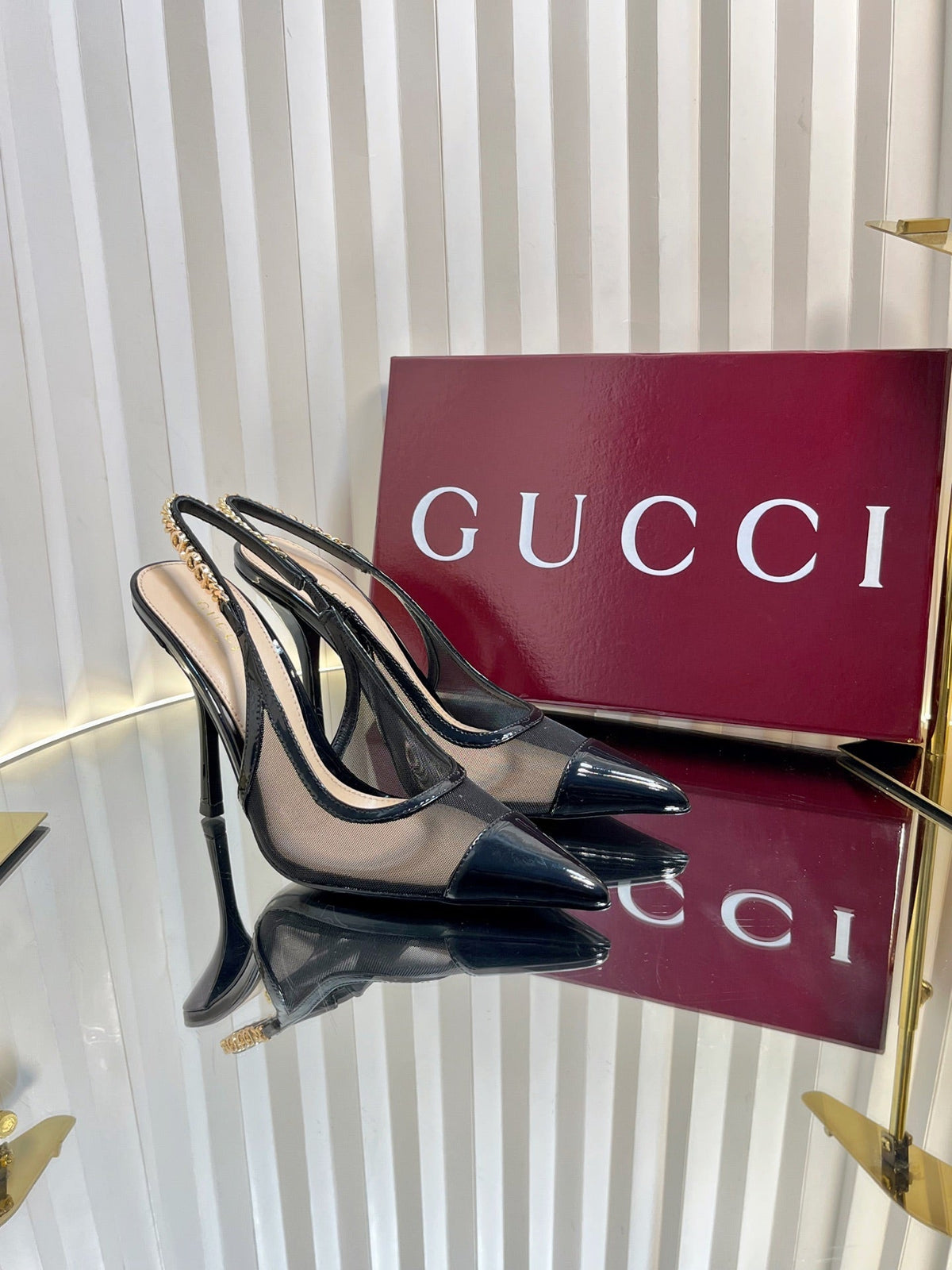 GC Signoria Slingback Pump Black Mesh Sheepskin 294519