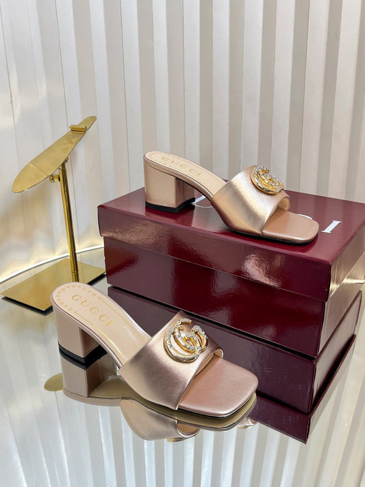 GC 25 Interlocking G Heeled Sandal Nude Patent Leather 294640