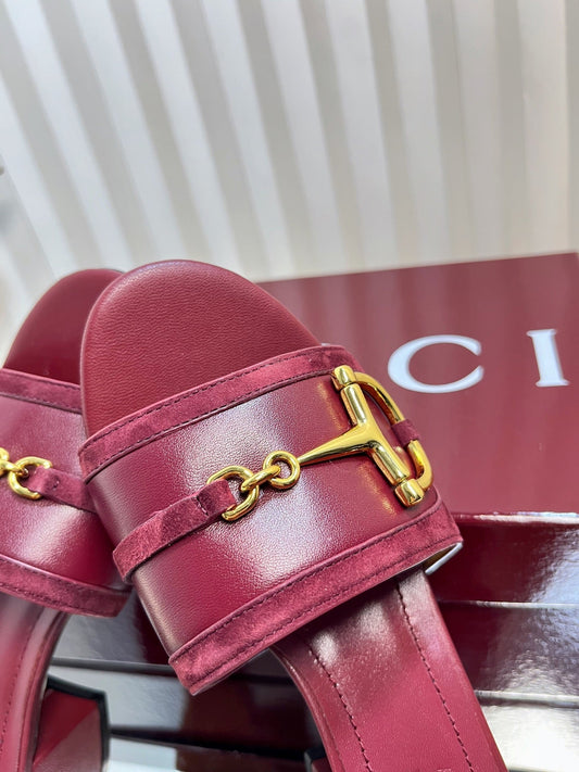 GC 25 Horsebit Sandals 50mm Red Suede Sheepskin 294653