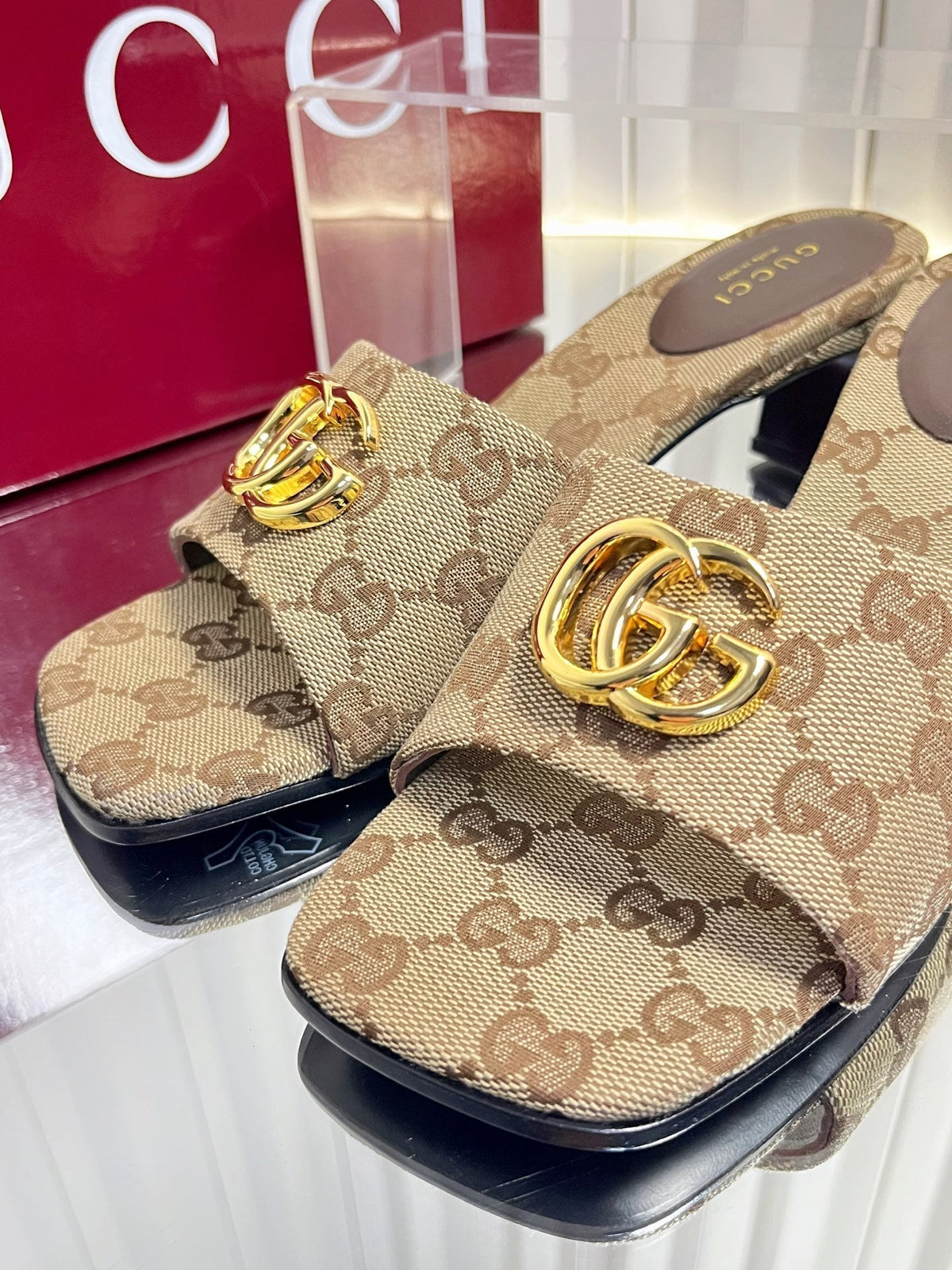 GG 26S Slippers 4.5cm Beige Canvas 616454