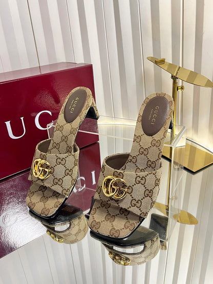 GG 26S Slippers 4.5cm Beige Canvas 616454