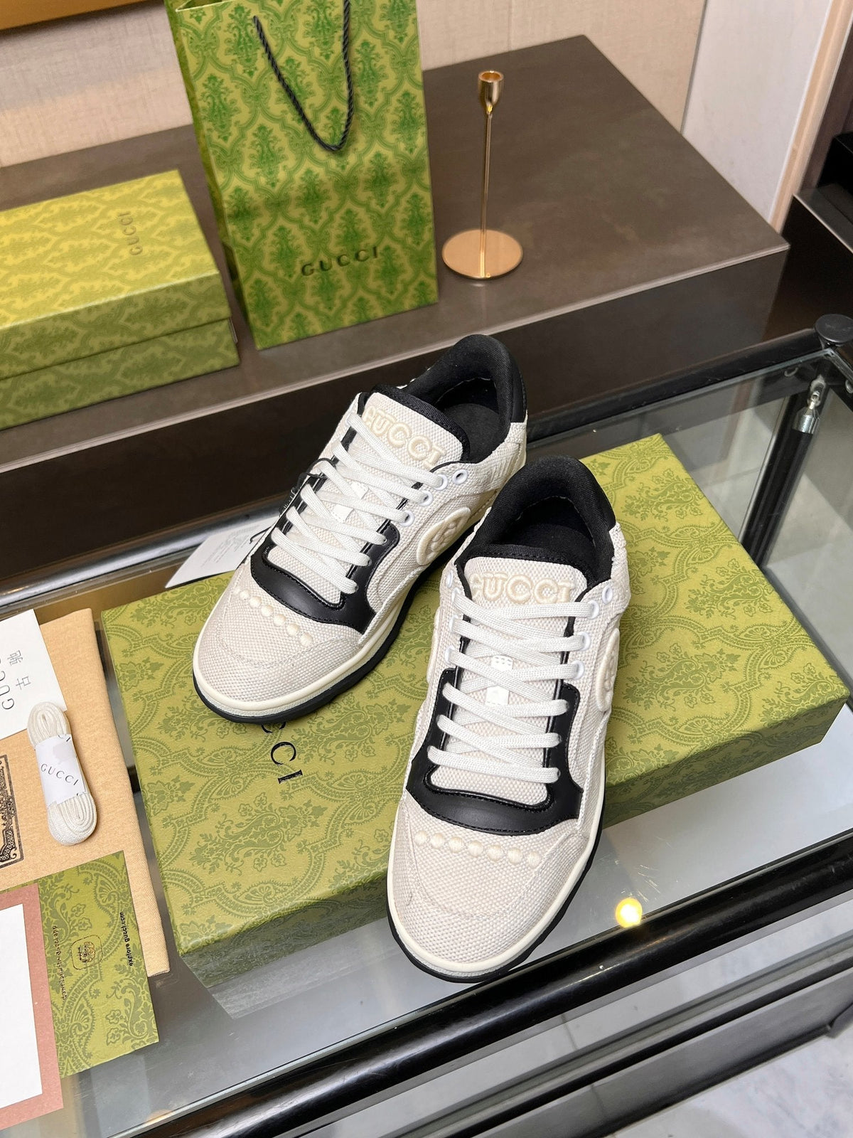 GG MAC80 TRAINER CREAMY WHITE AND BLACK CALFSKIN