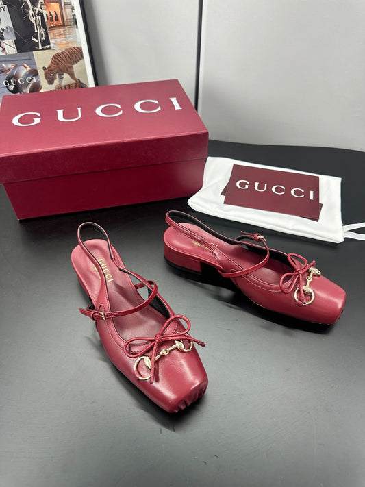 GG 26s Horsebit Slingback 2.5cm Burgundy Sheepskin 688314