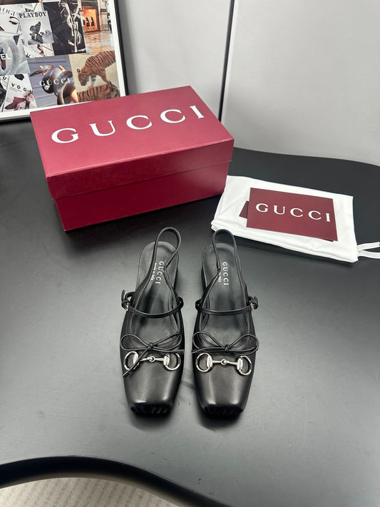 GG 26s Horsebit Slingback 2.5cm Black Sheepskin 688315