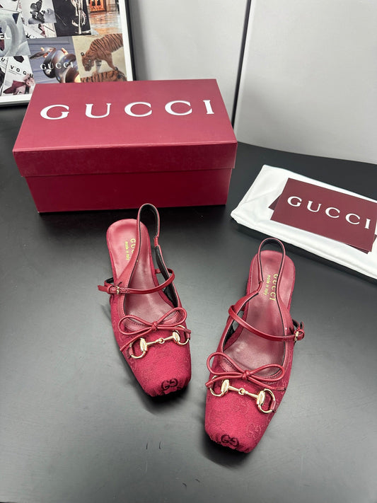 GG 26s Horsebit Slingback 2.5cm Burgundy Canvas 688316