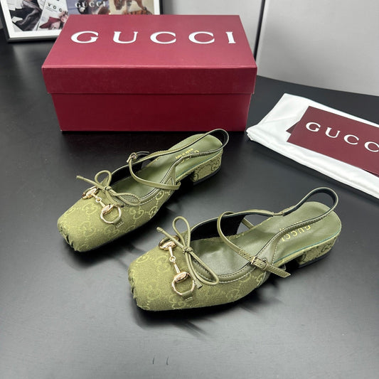 GG 26s Horsebit Slingback 2.5cm Olive Canvas 688317