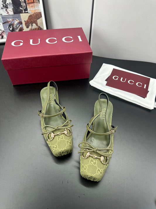 GG 26s Horsebit Slingback 2.5cm Olive Canvas 688317
