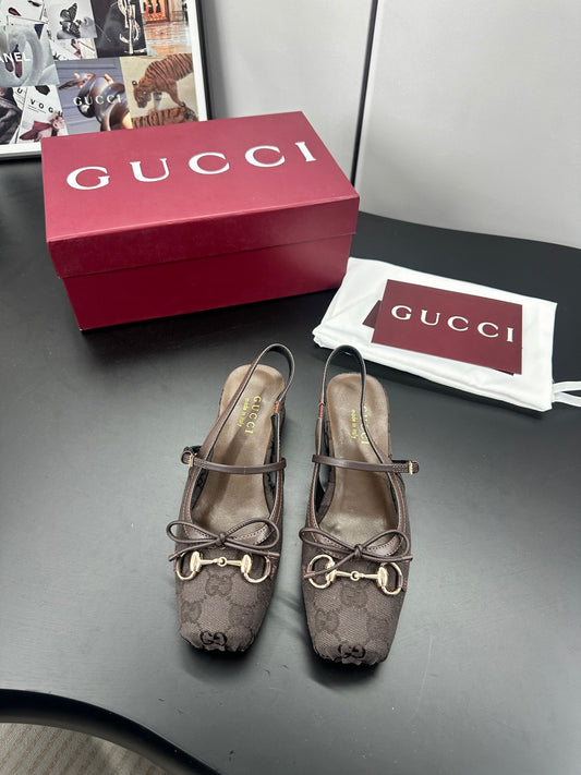 GG 26s Horsebit Slingback 2.5cm Coffee Canvas 688318