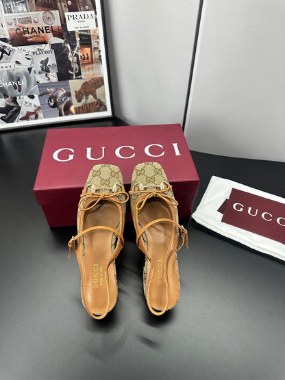 GG 26s Horsebit Slingback 2.5cm Beige Canvas 688319