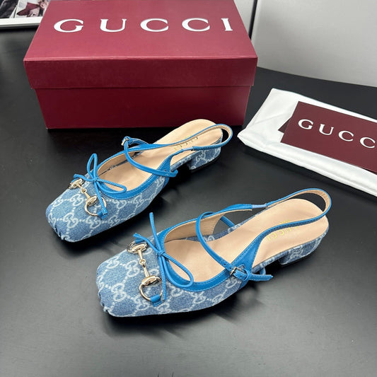 GG 26s Horsebit Slingback 2.5cm Blue Denim 688320