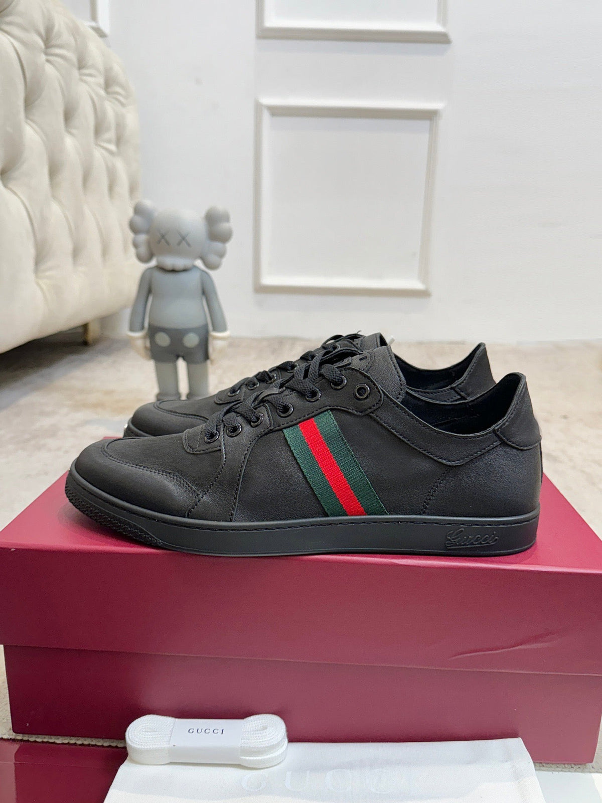 GG Stretch Low-Top Trainers Black Leather 824428