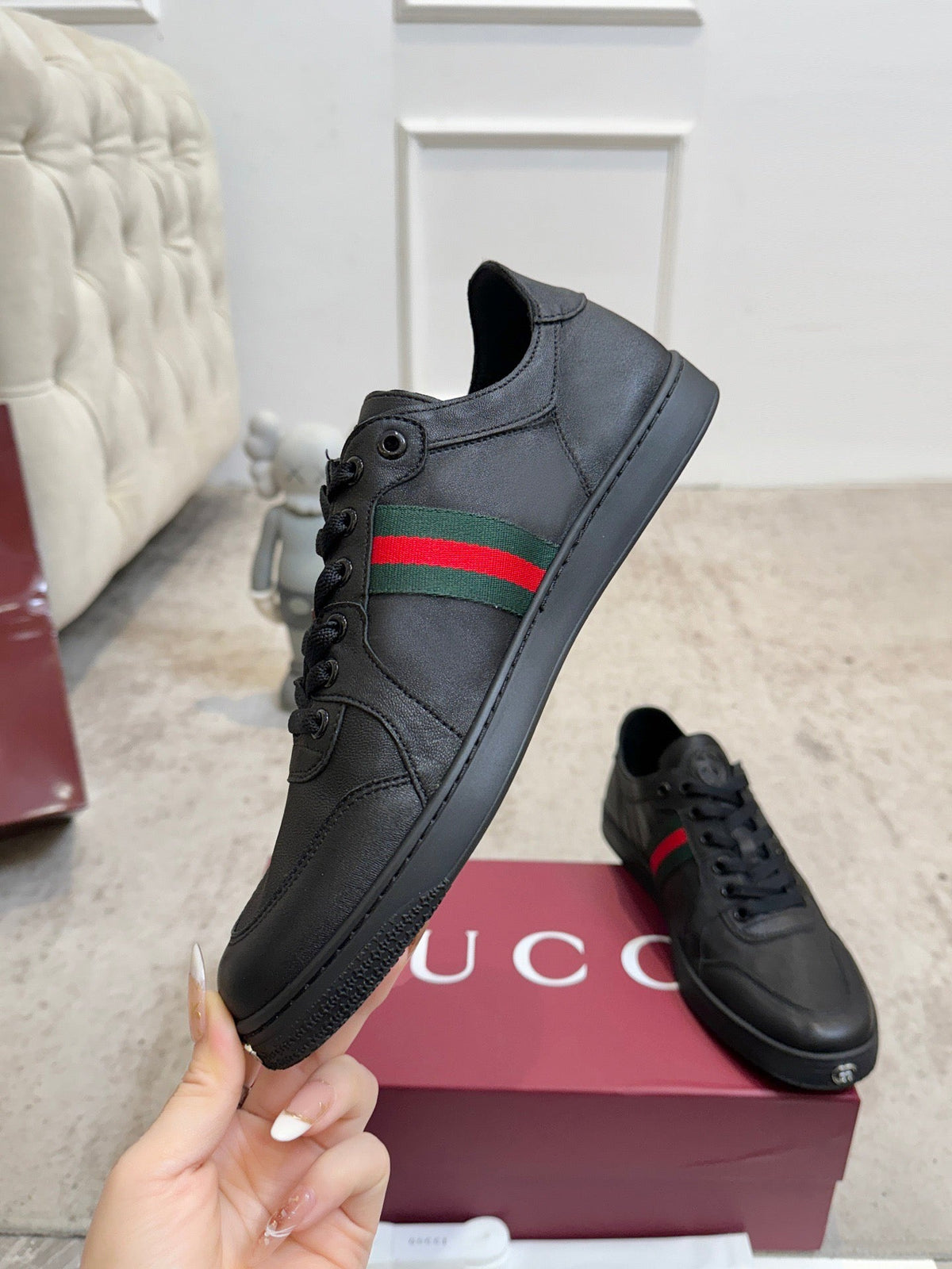 GG Stretch Low-Top Trainers Black Leather 824428