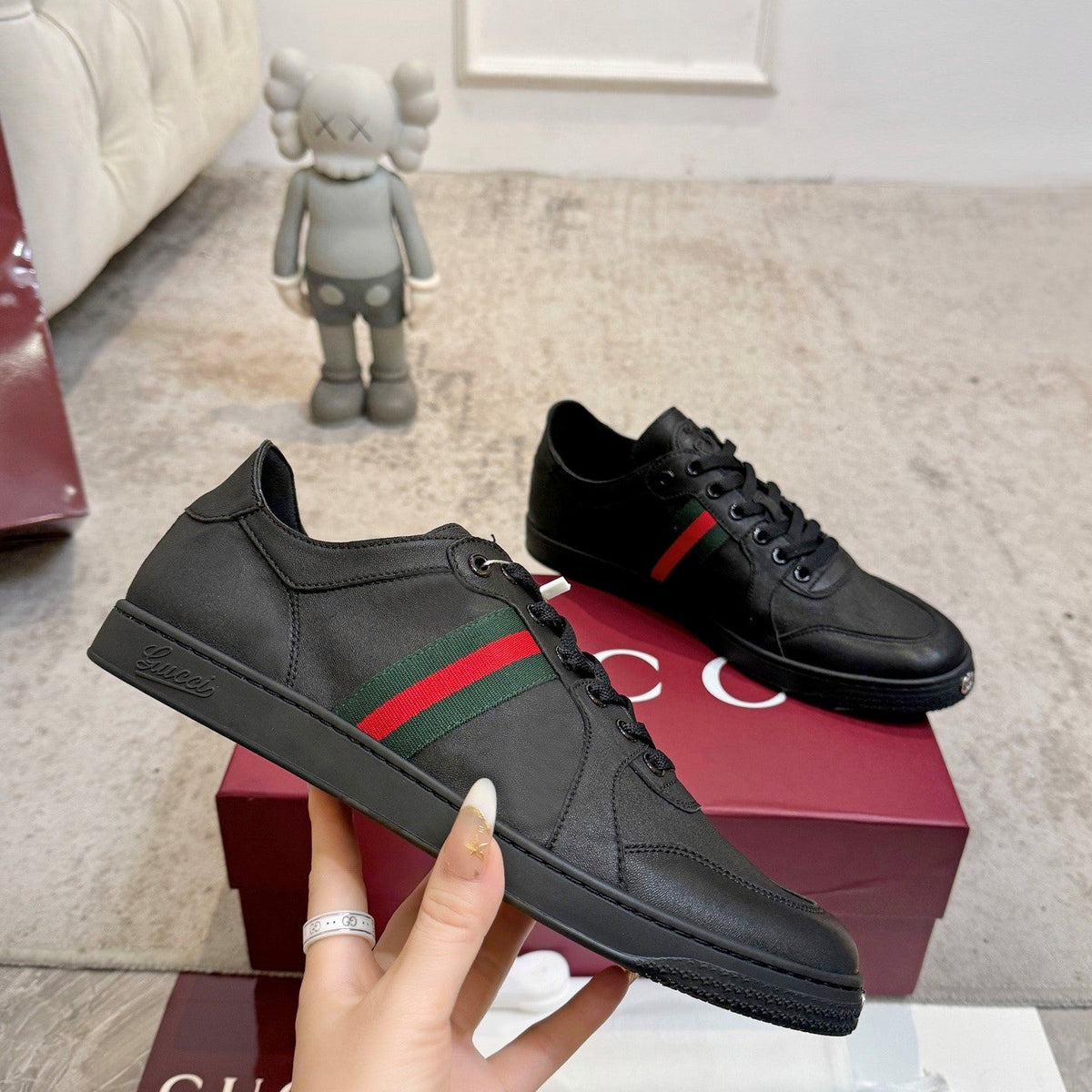 GG Stretch Low-Top Trainers Black Leather 824428