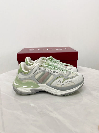 GG 2.0 Low Top Sneakers Grey Green Mesh Leather 675577