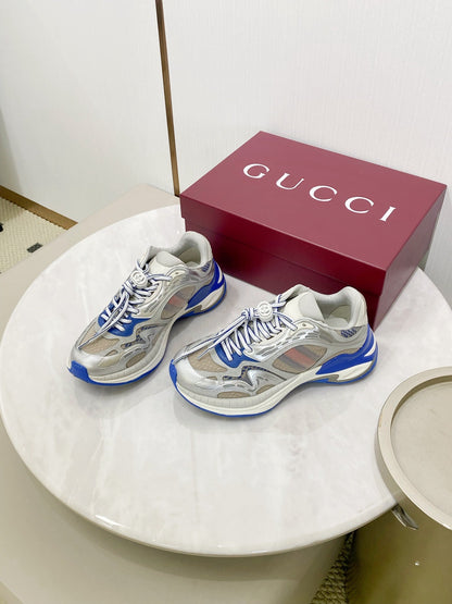 GG 2.0 Low Top Sneakers Grey Blue Mesh Leather 675580