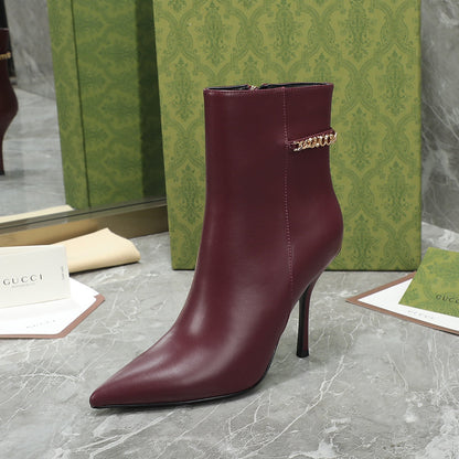 GG Ankle Boots with Chain 105mm Burgundy Calfskin 432681