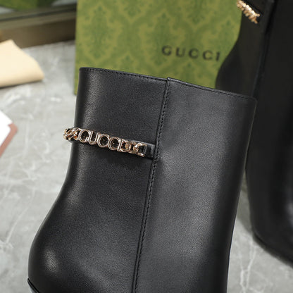 GG Ankle Boots with Chain 105mm Black Calfskin 432682
