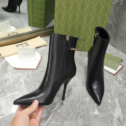 GG Ankle Boots with Chain 105mm Black Calfskin 432682