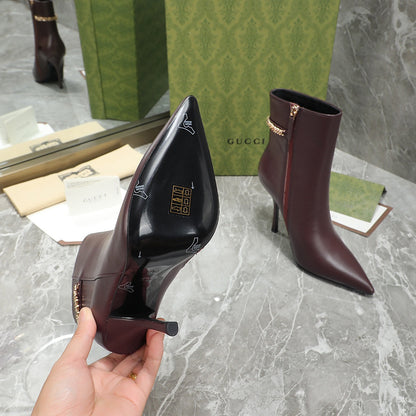 GG Ankle Boots with Chain 105mm Chocolate Calfskin 432683