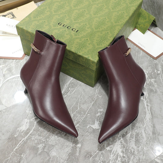 GG Ankle Boots with Chain 45mm Chocolate Calfskin 432684