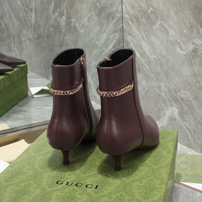GG Ankle Boots with Chain 45mm Chocolate Calfskin 432684