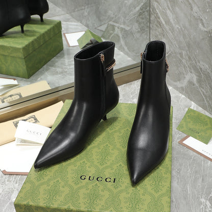 GG Ankle Boots with Chain 45mm Black Calfskin 432685