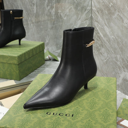 GG Ankle Boots with Chain 45mm Black Calfskin 432685