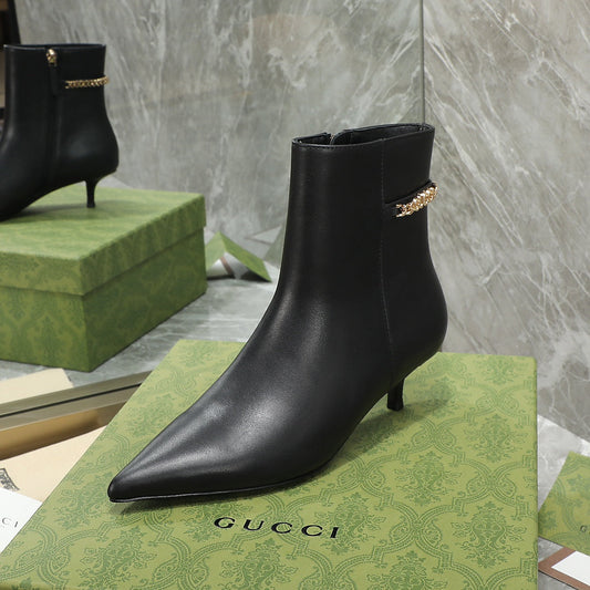 GG Ankle Boots with Chain 45mm Black Calfskin 432685