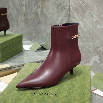 GG Ankle Boots with Chain 45mm Burgundy Calfskin 432686